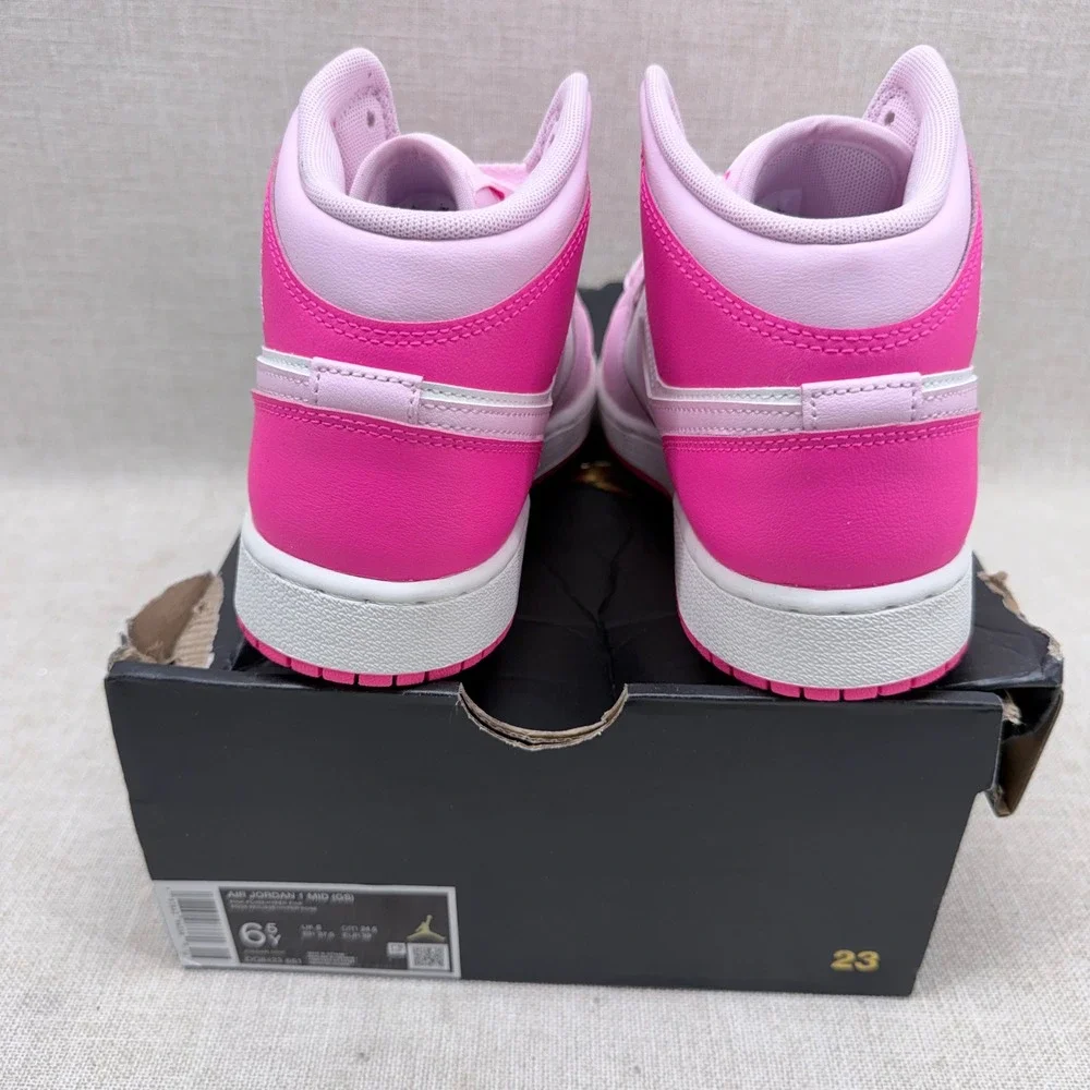 Air Jordan 1 Mid GS Pink Foam Hyper Pink DQ8423-661 Size 6.5Y New No Tags